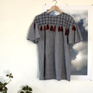 Sz M Zara tassel gingham mini dress